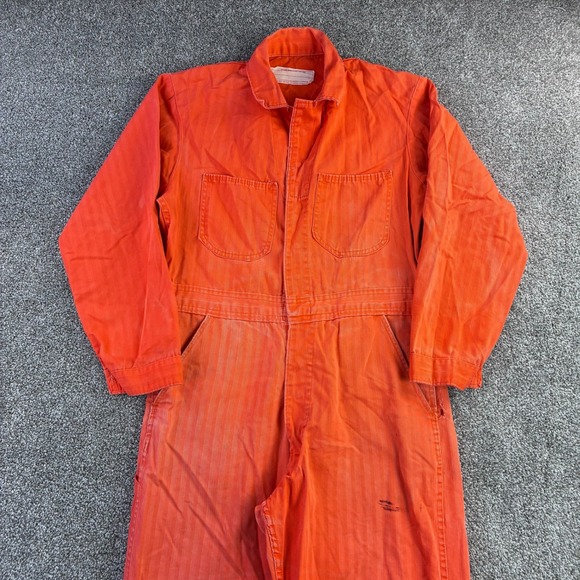 Vintage 60s HBT Coveralls Mens 38 Orange Herringbone Jumpsuit Union Detroit